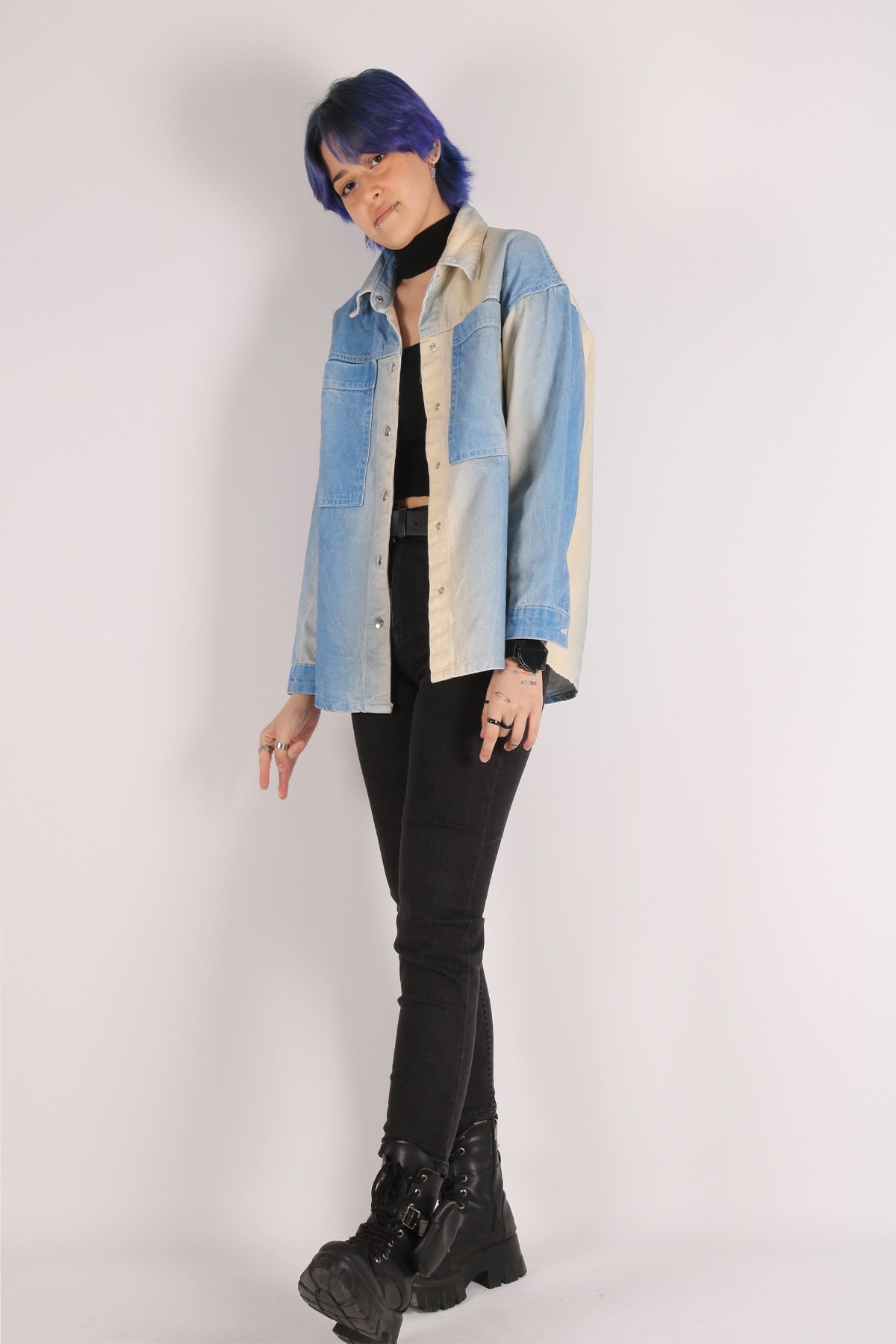 Kadın Desenli Oversize Kot Ceket