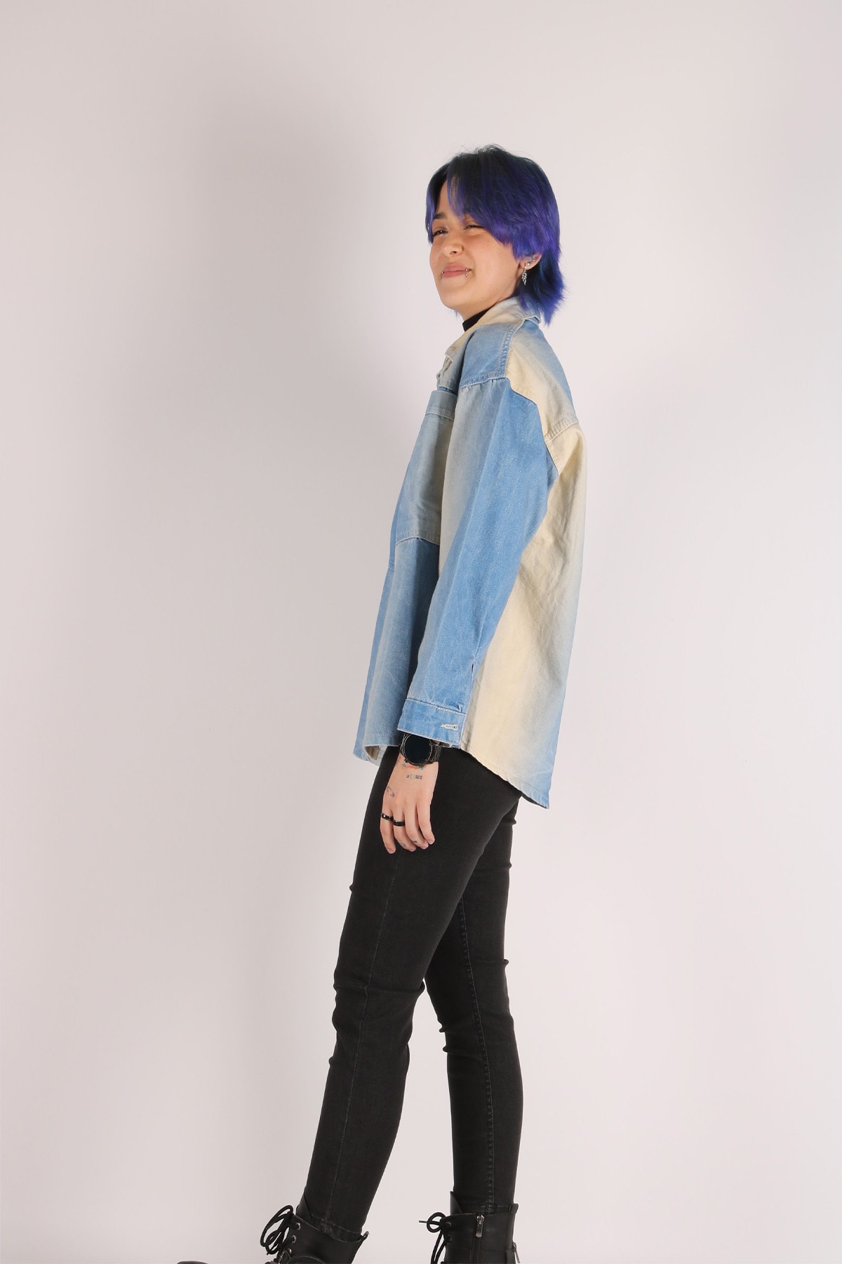 Kadın Desenli Oversize Kot Ceket