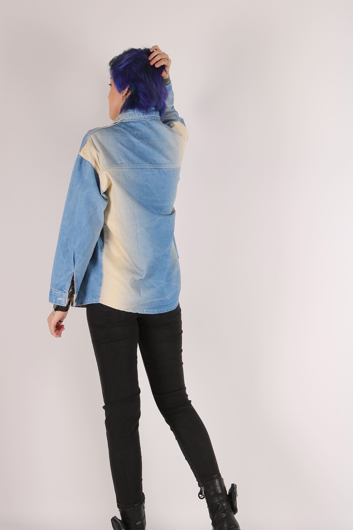 Kadın Desenli Oversize Kot Ceket