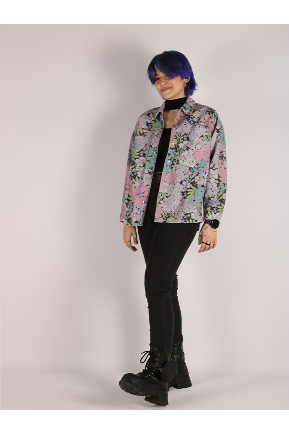 Kadın Çiçek Desenli Ceket