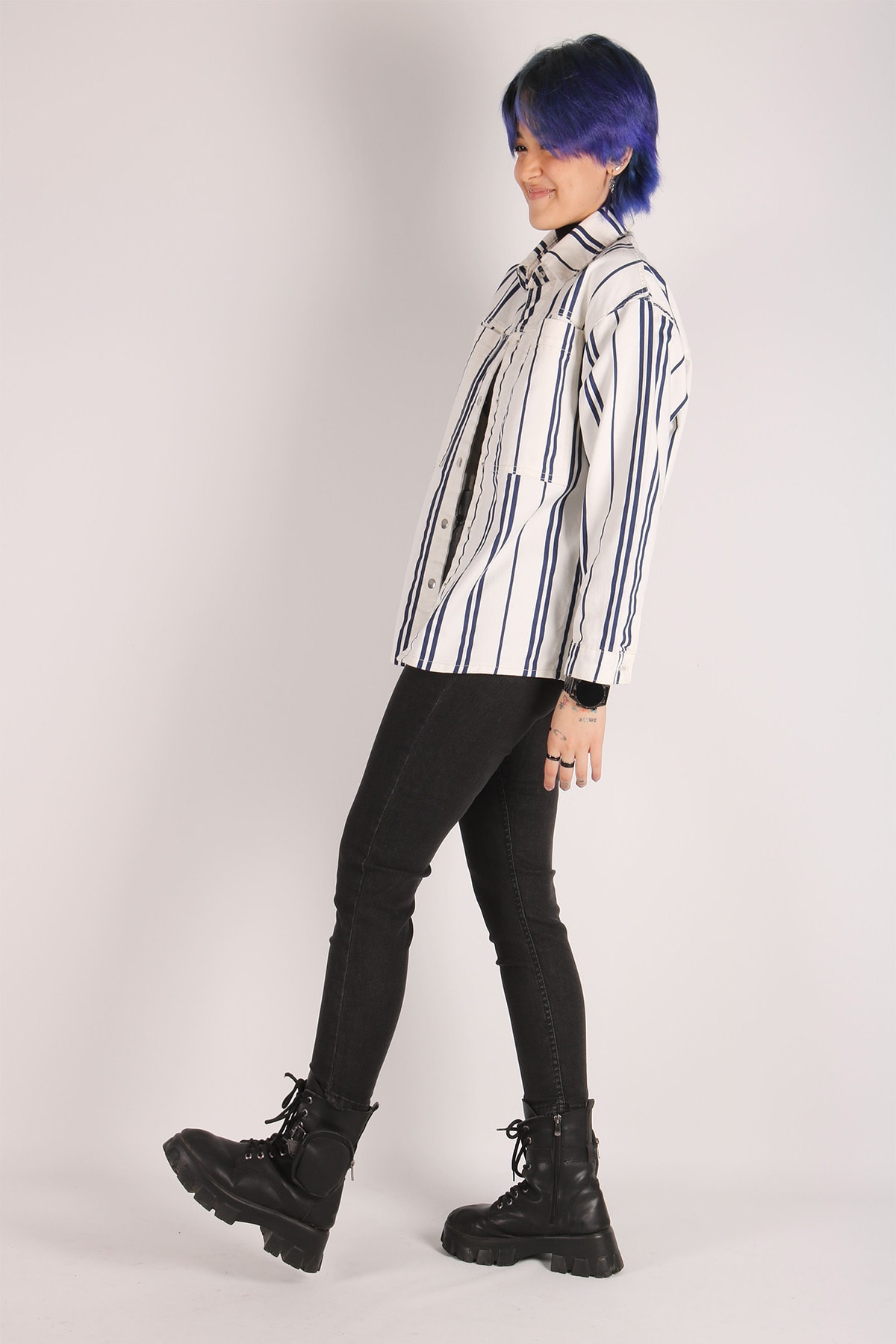 Kadın Oversize Çizgi Desenli Ceket