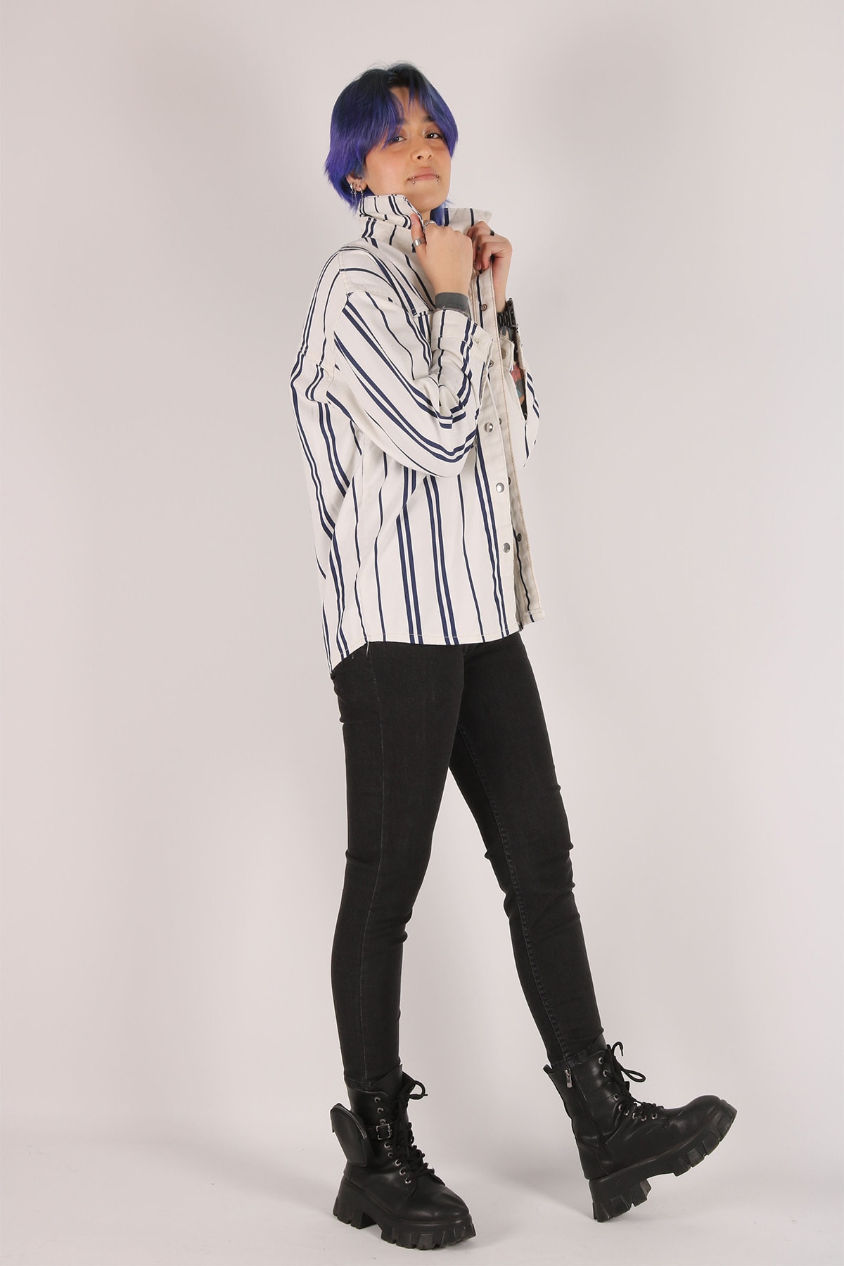 Kadın Oversize Çizgi Desenli Ceket