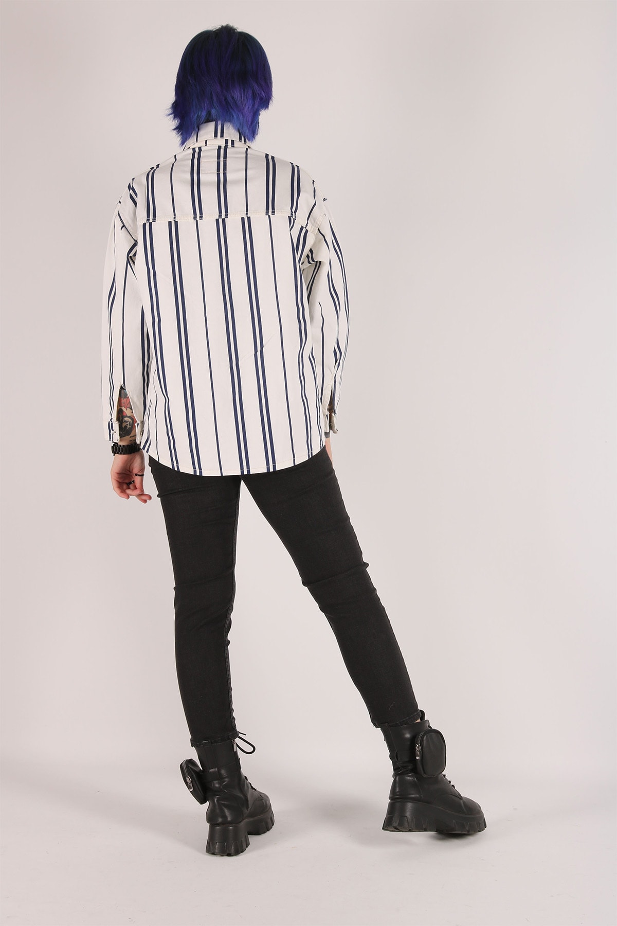 Kadın Oversize Çizgi Desenli Ceket