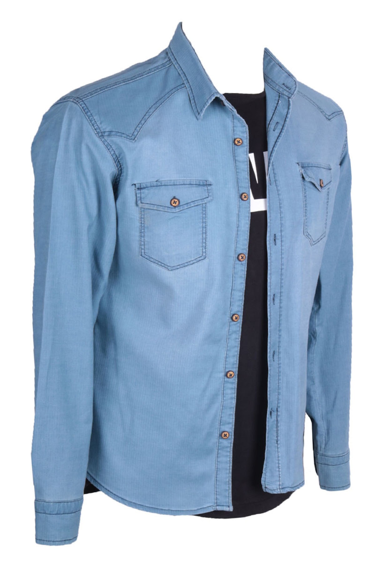 Erkek Açık Mavi Balık Sırtı Gömlek