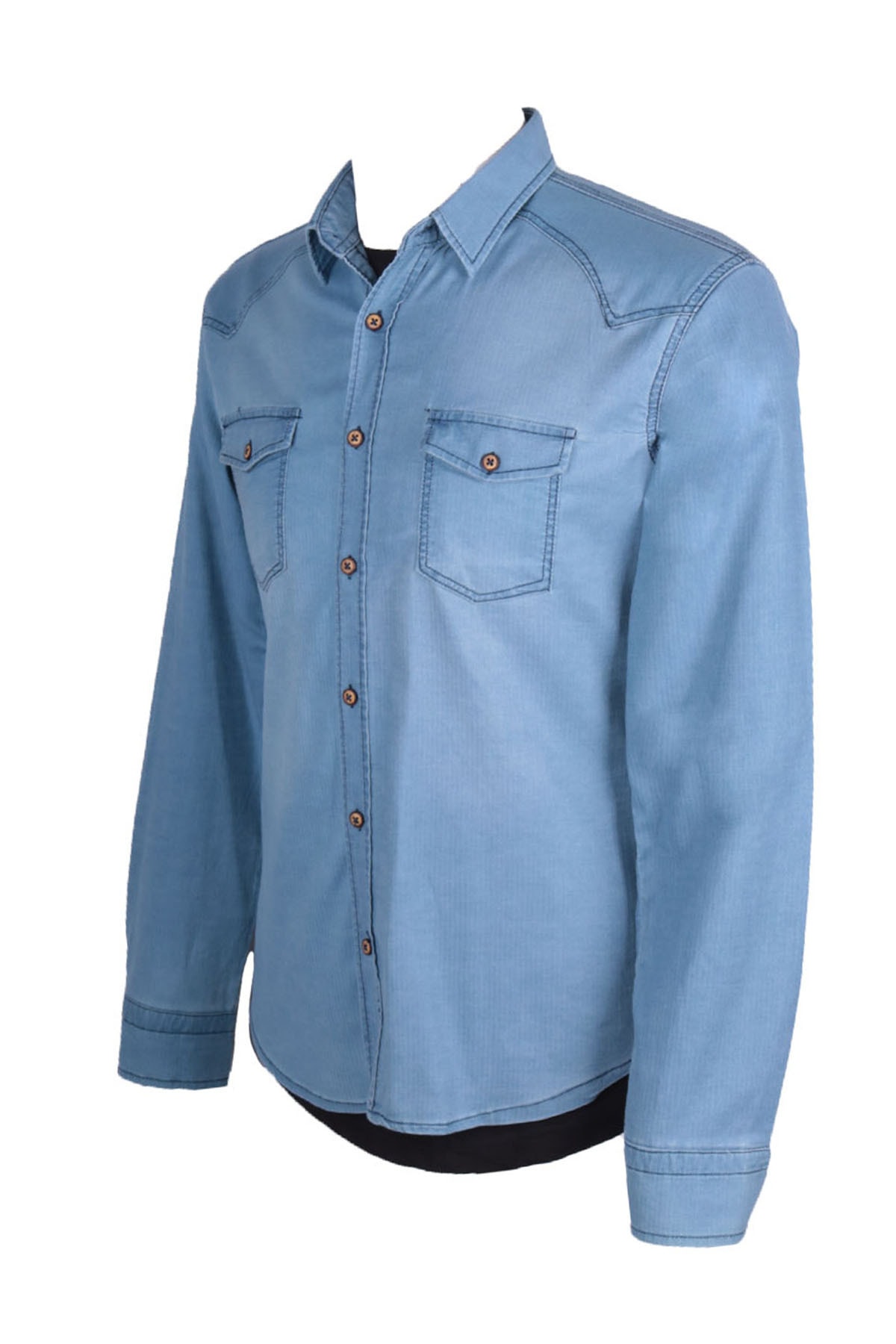 Erkek Açık Mavi Balık Sırtı Gömlek