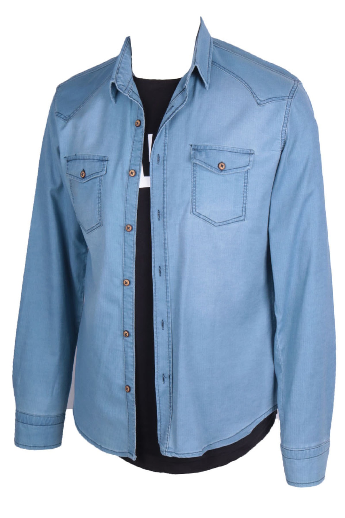 Erkek Açık Mavi Balık Sırtı Gömlek