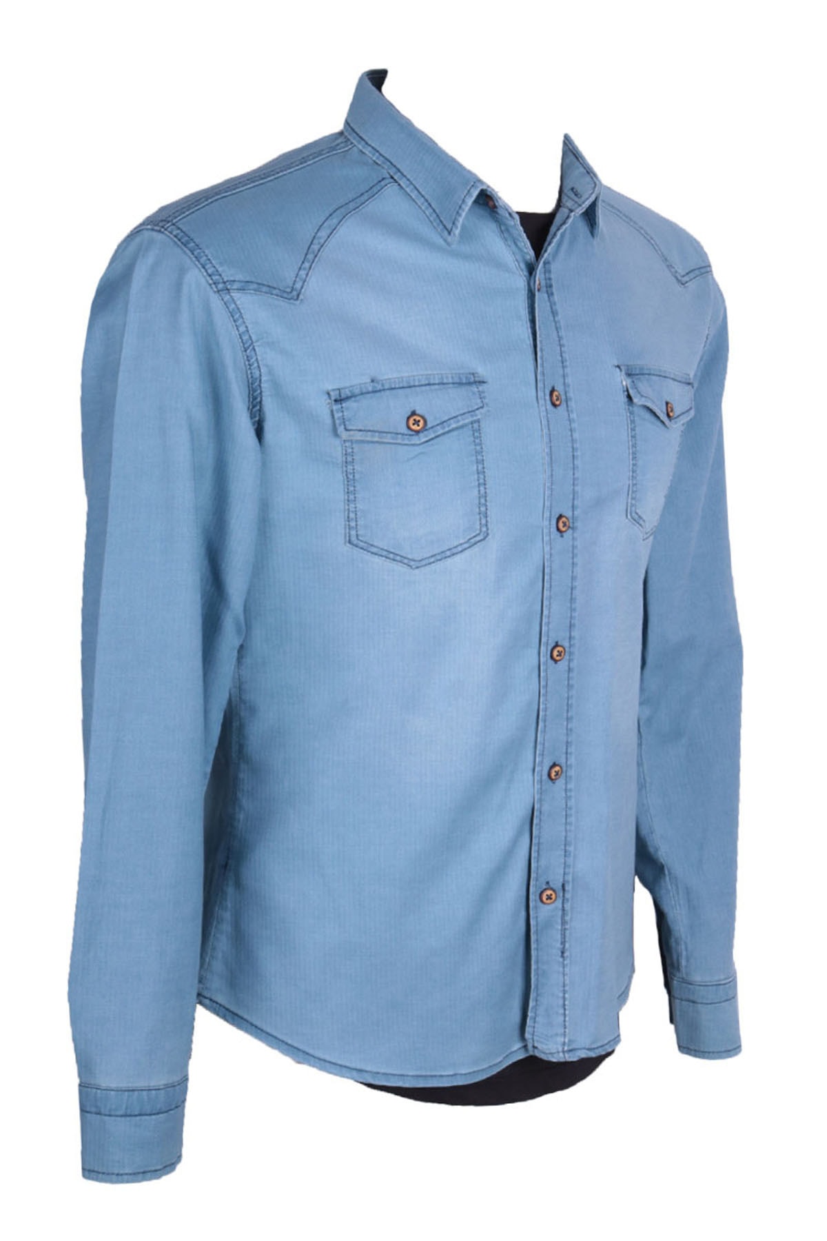 Erkek Açık Mavi Balık Sırtı Gömlek