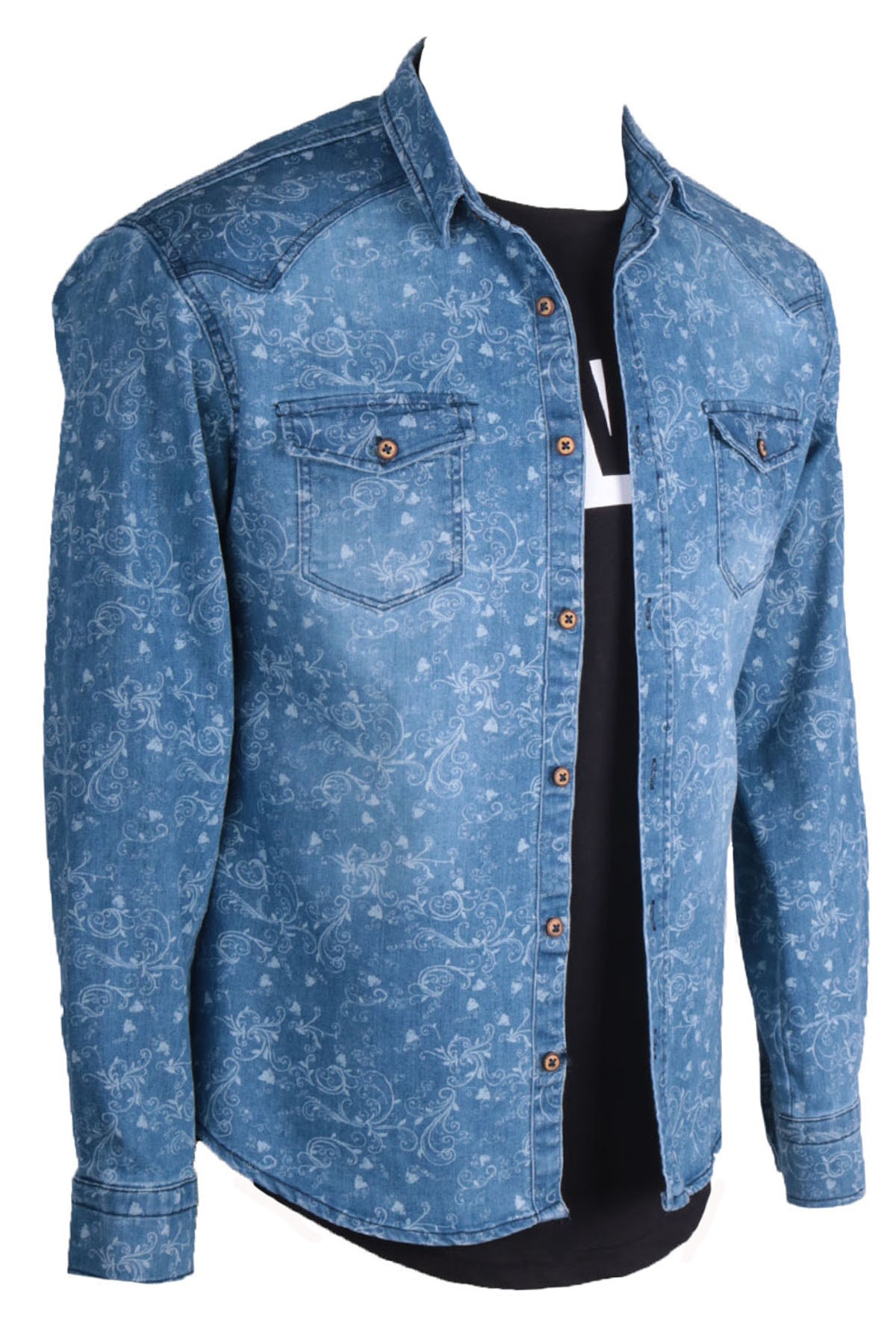 Erkek Mavi Desenli Uzun Kol Gömlek 83294