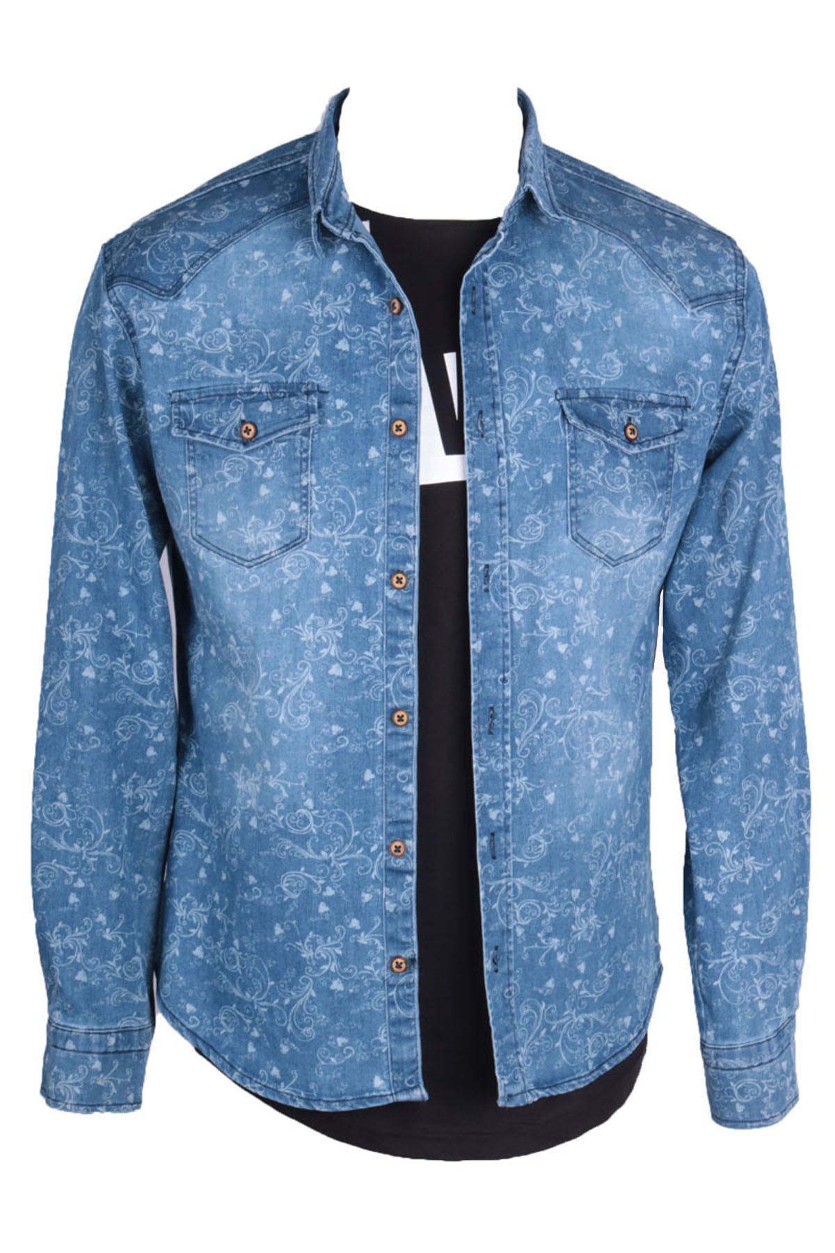 Erkek Mavi Desenli Uzun Kol Gömlek 83294