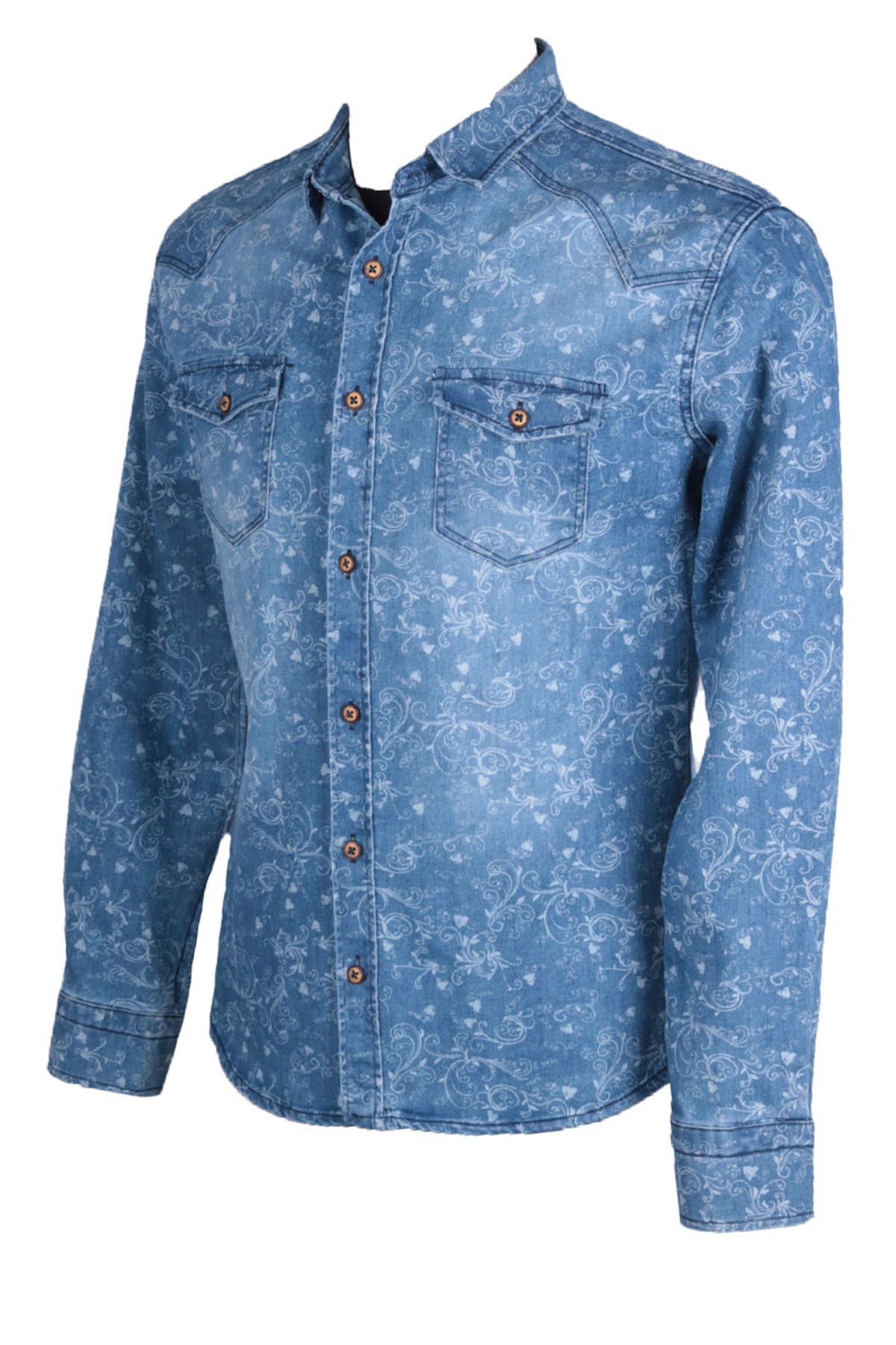 Erkek Mavi Desenli Uzun Kol Gömlek 83294