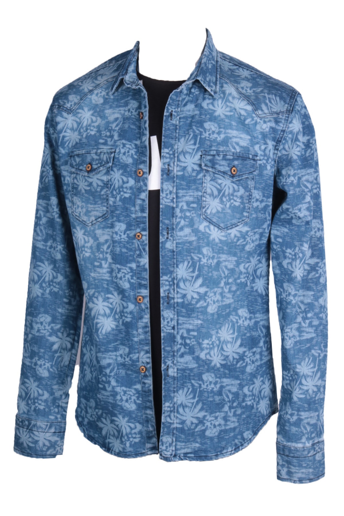 Erkek Mavi Baskılı Gömlek Vkngsj83284