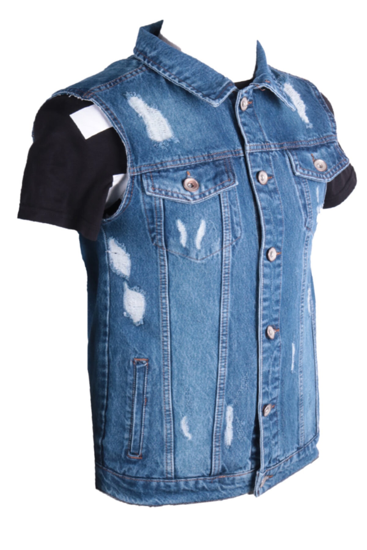 Erkek Yelek Mavi Lazer Işlemli