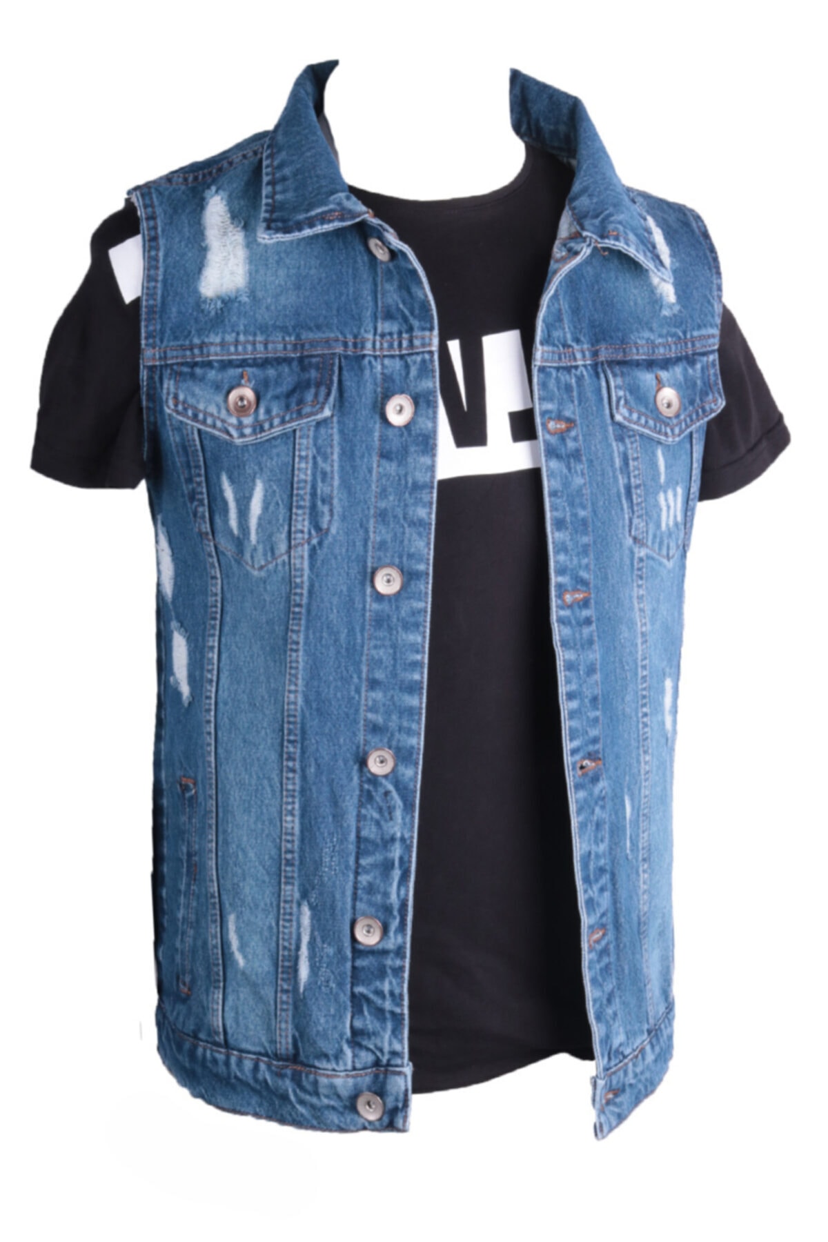 Erkek Yelek Mavi Lazer Işlemli