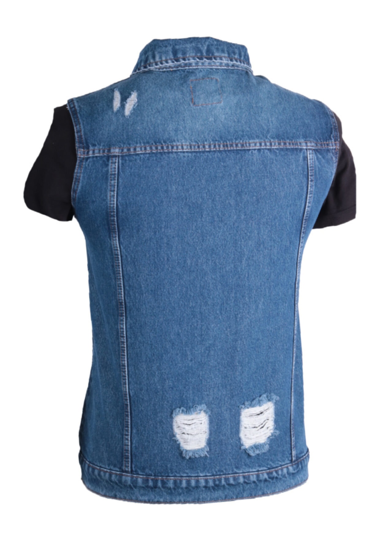 Erkek Yelek Mavi Lazer Işlemli