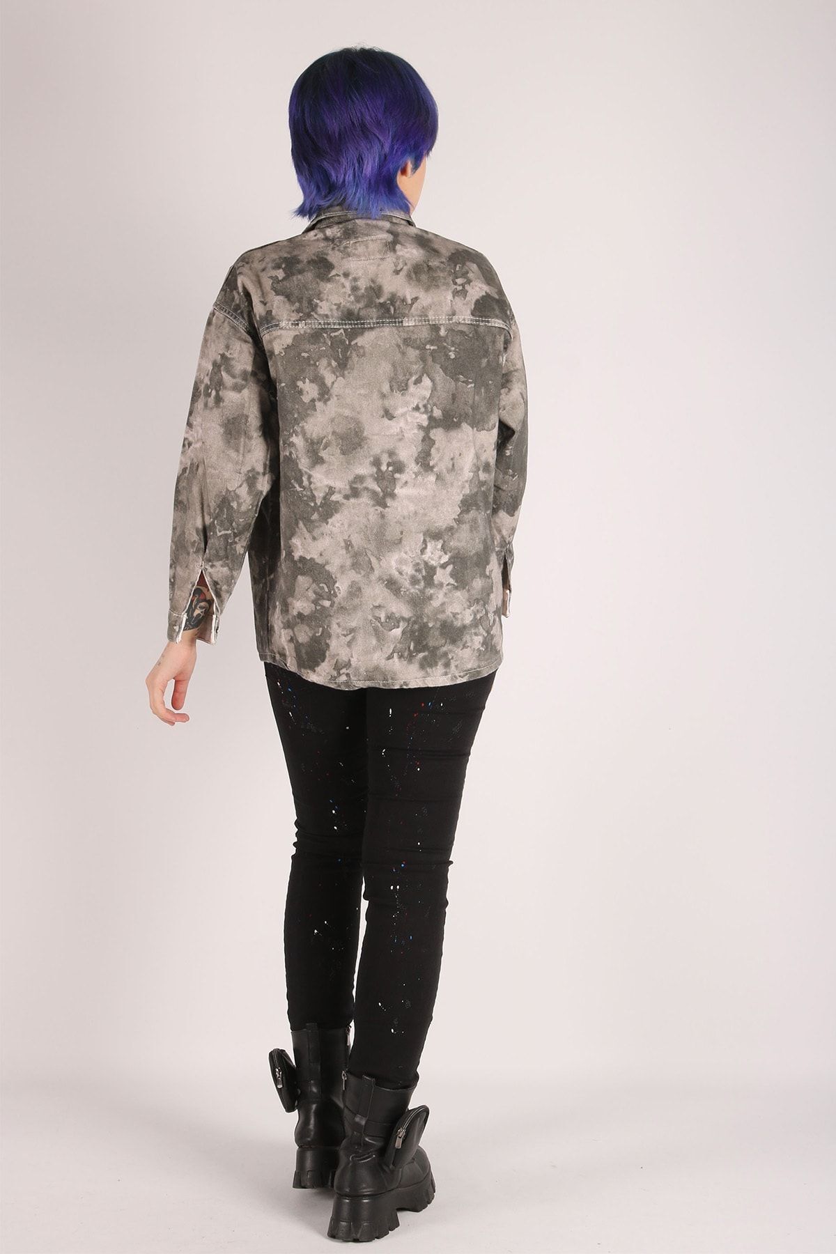 Kadın Oversize Desenli Kot Ceket