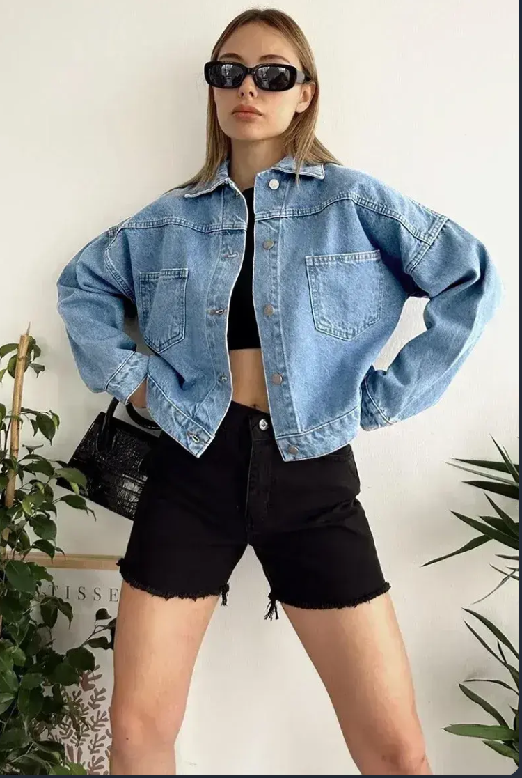 Buz Mavi Oversize Ceket