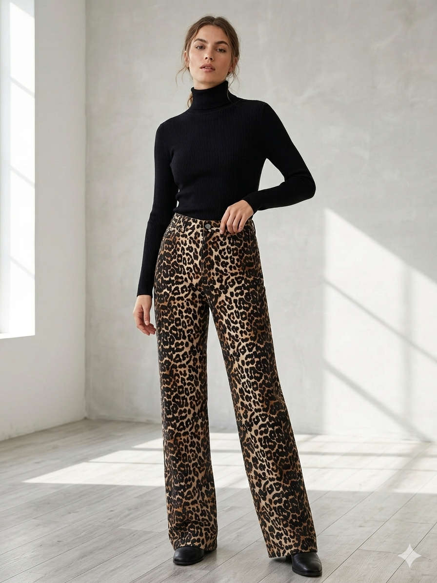 Leopar Desenli Palazzo Pantolon